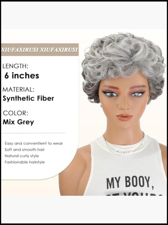 Short Curly Pixie Cut Wig with Bangs Synthetic Shaggy Full Hair Wig main image 6